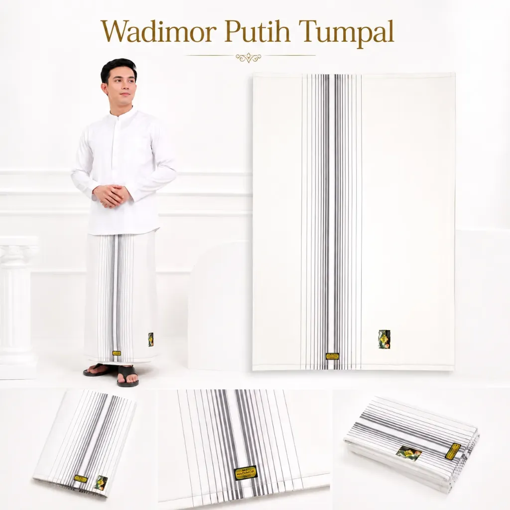 [SRG-WDM-TMP-PTH] Sarung Wadimor Motif Tumpal Polos Putih