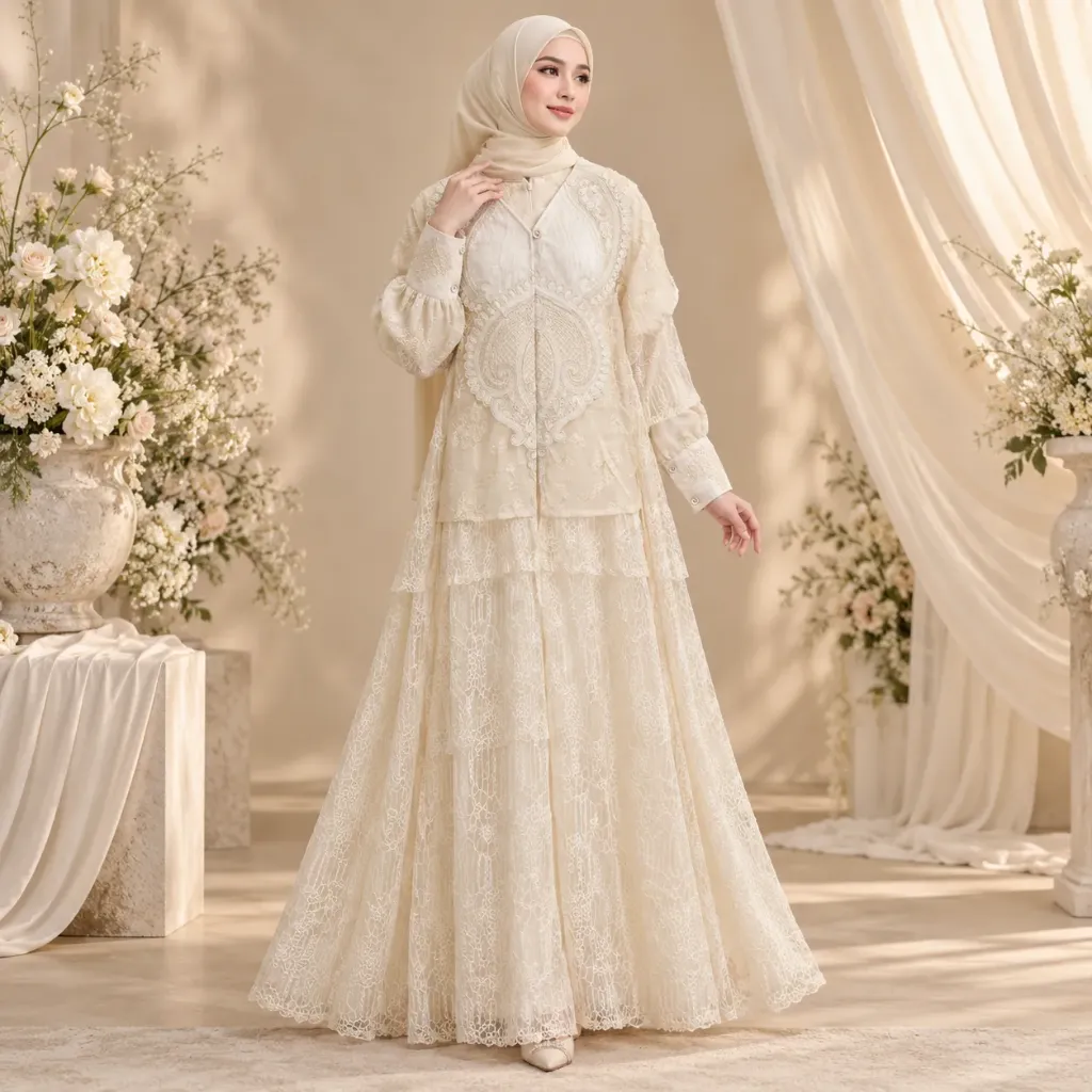 [GMS-GR-BTR-1-PTH] Dress Gamis Bridal Mewah Putih