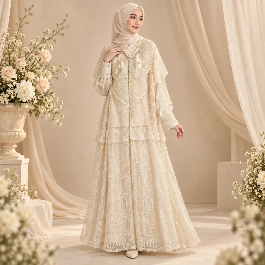 [GMS-GR-BTR-1-GLD] Dress Gamis Bridal Mewah Gold