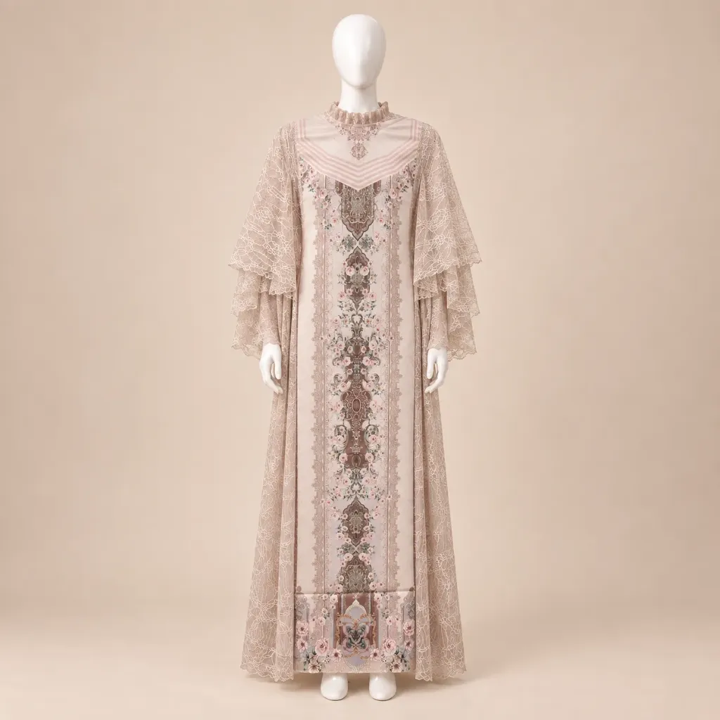 [GMS-GR-BR298-PNK-V2] Gamis Luxury Motif Pink Lengan Serabut V2