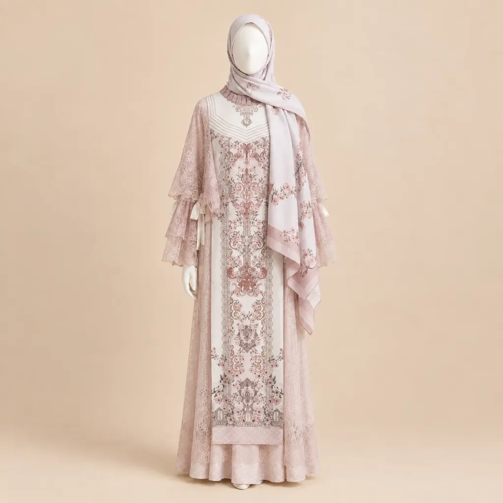 Gamis Luxury Motif BW Lengan Serabut V2