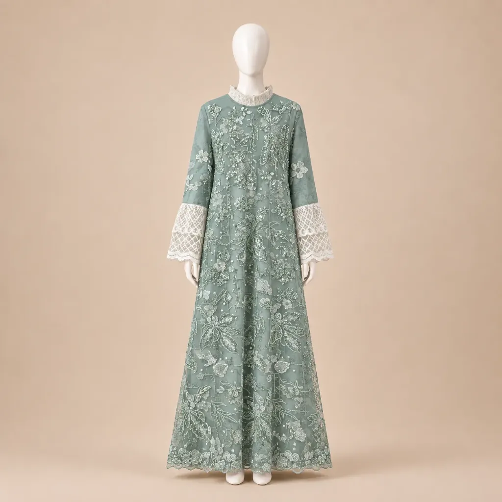 Gamis Ivory Manik Hijau Versi 2