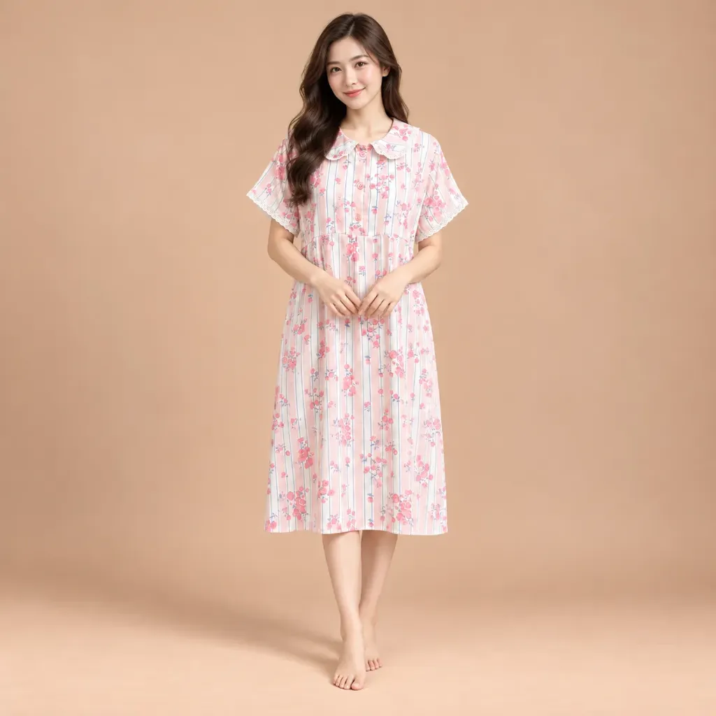 Daster Rose Pink Blossom Stripe