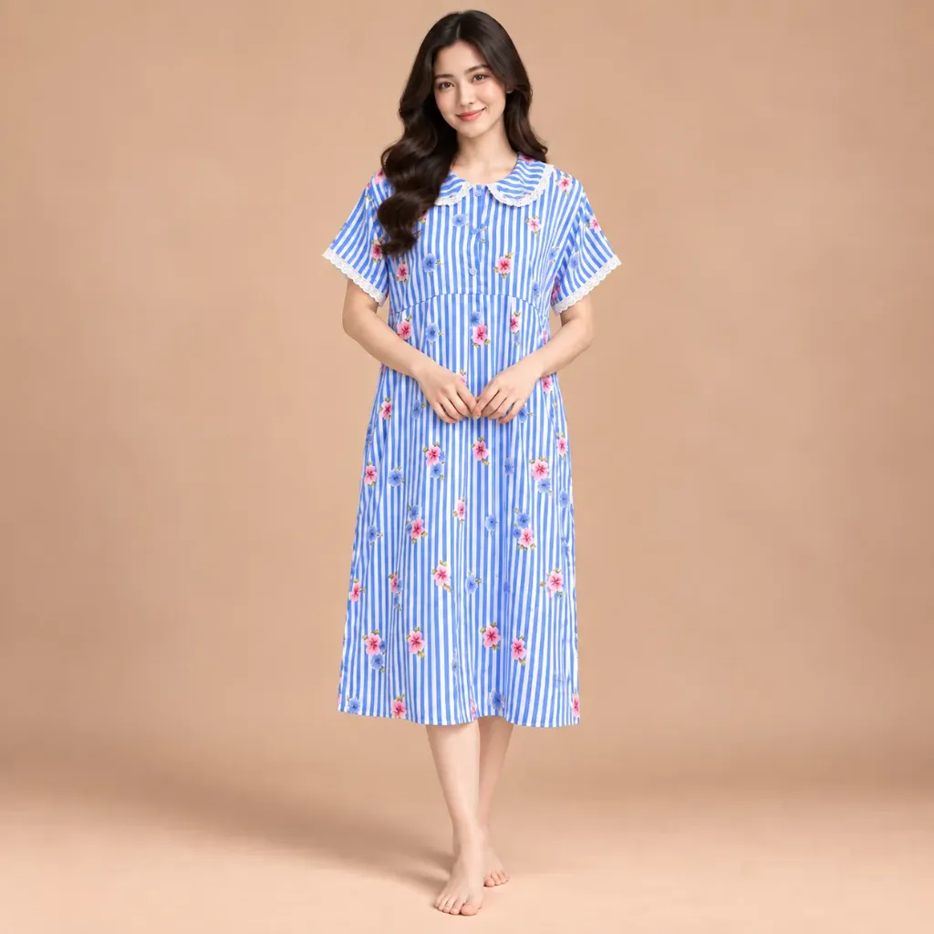 Daster Rose Blue Stripe Bloom