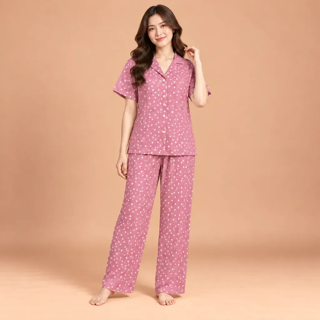 Setelan 7/8 Ghia Dusty Rose Polkadot