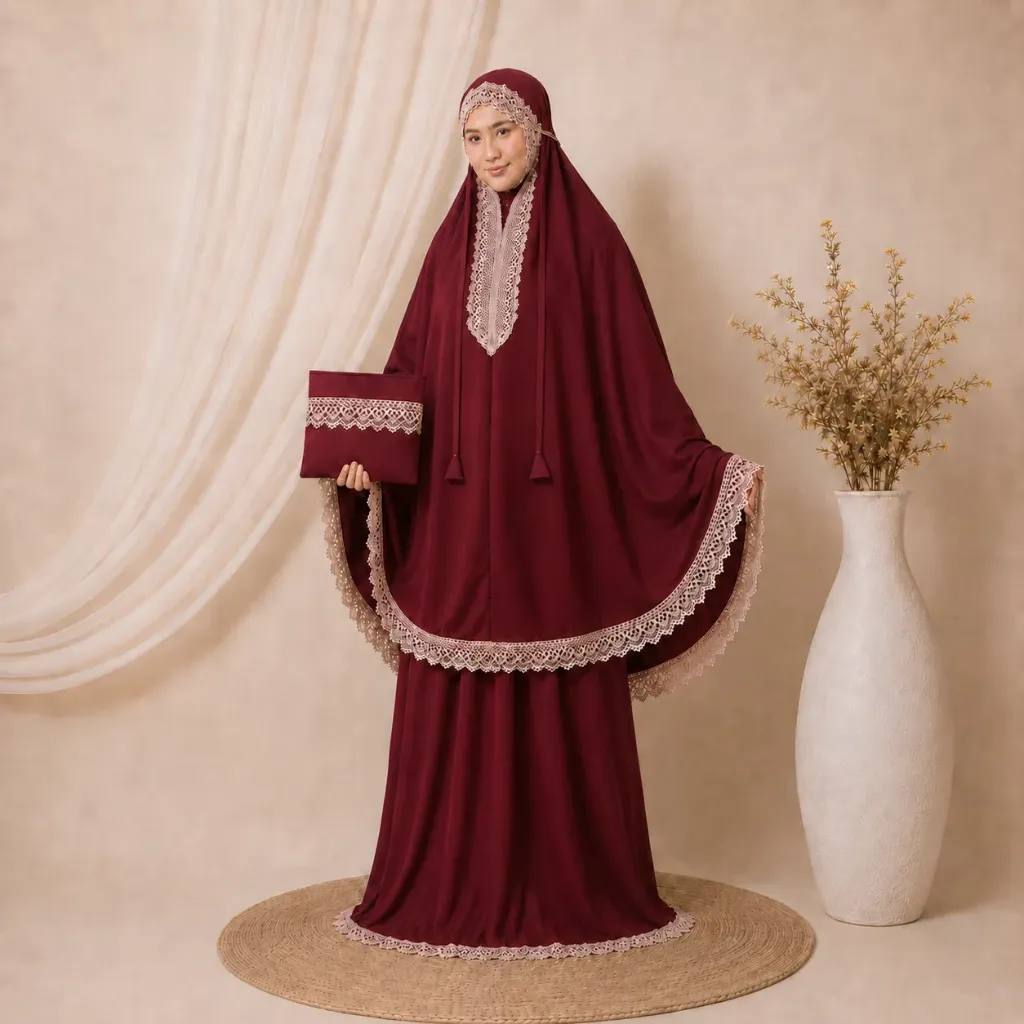 [MK-MCR-PLS-MAR] Mukena Renda Depan Maroon