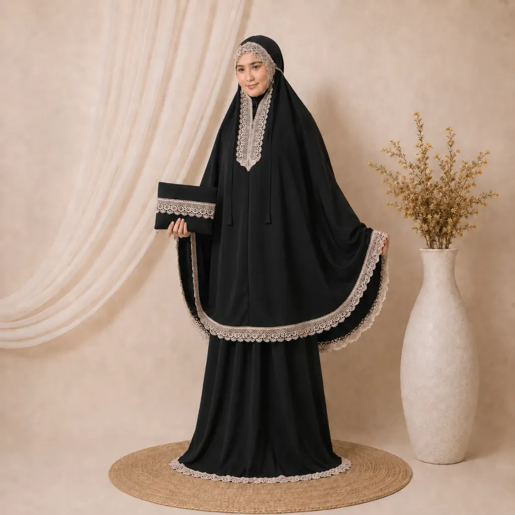 [MK-MCR-PLS-HTM] Mukena Renda Depan Hitam
