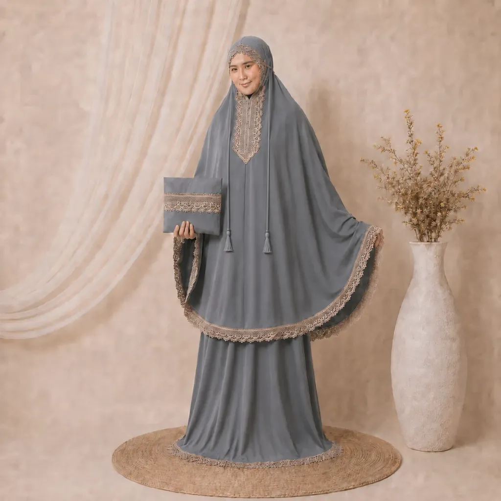 [MK-MCR-PLS-ABU] Mukena Renda Depan Abu-abu