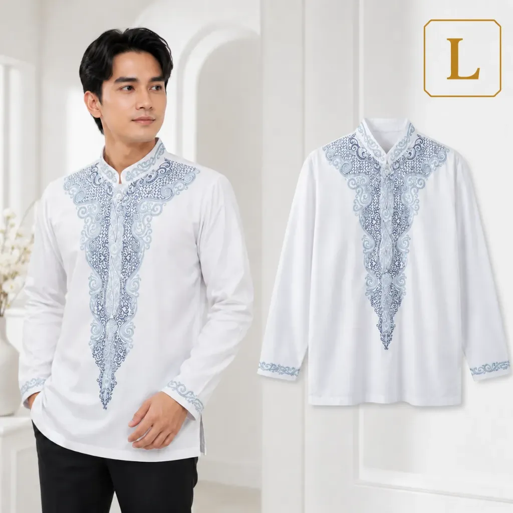 Baju Koko Tangan Panjang Roudoh Putih L