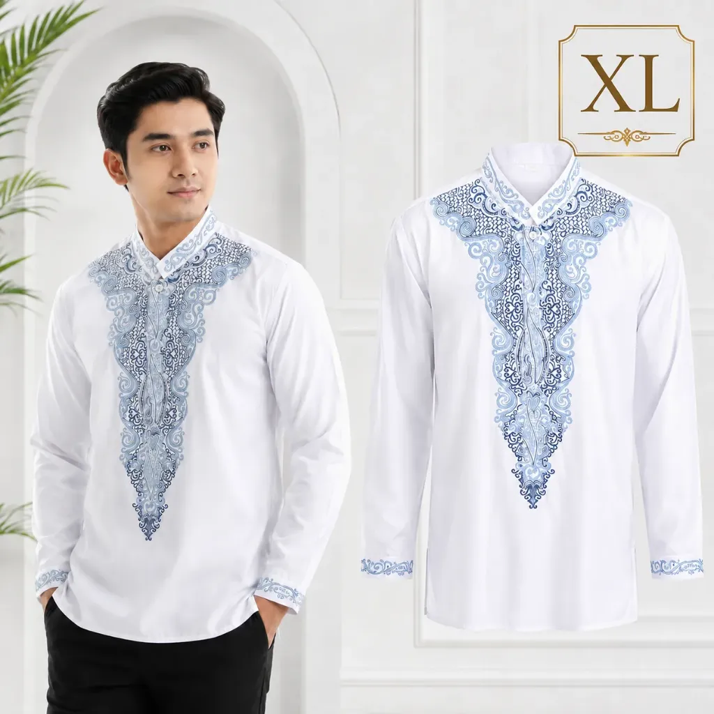 Baju Koko Tangan Panjang Roudoh Putih XL