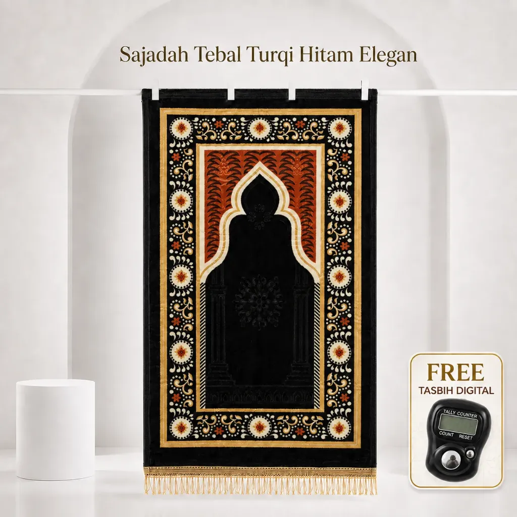 Sajadah Tebal Turqi Hitam Elegan
