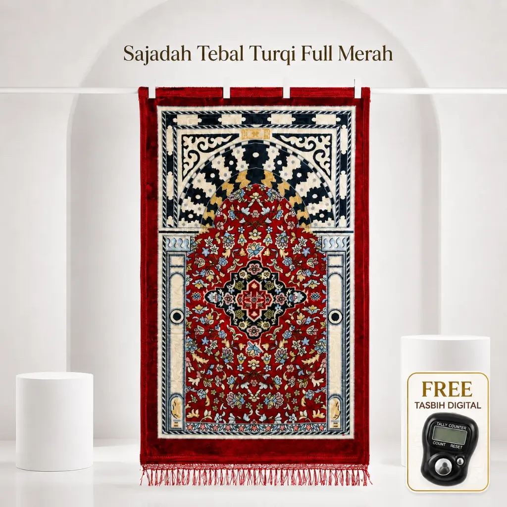 Sajadah Tebal Turqi Full Merah
