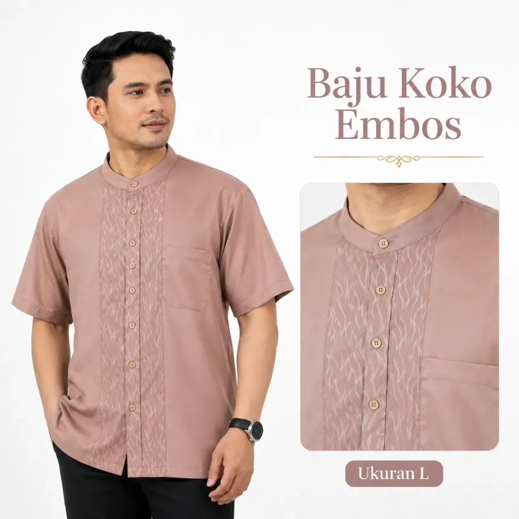 Baju Koko Pria Embos Lengan Pendek MOCCA SIZE L